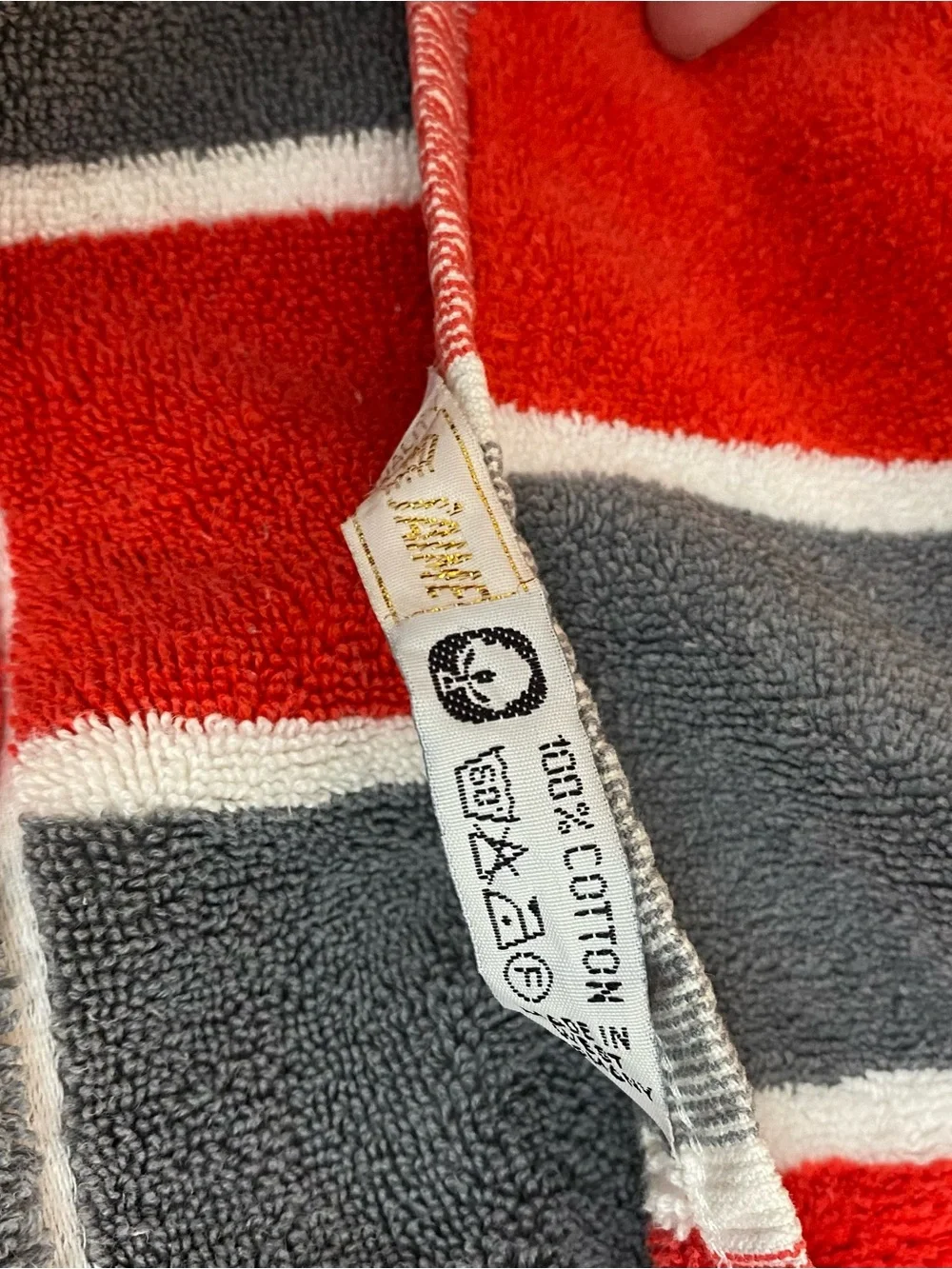 Vintage 1980s HF J’aime Bath Towel - Made West Germany- Red & Gray Windowpane